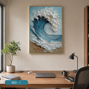 Peinture murale en soie artisanale de luxe, design vagues bruyantes, décoration intérieure blanche, Vietnam OEM ODM - Product Image 3