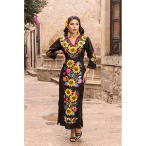 Wholesale Cotton Long <b>Kaftan</b> Handmade Solid/Plaid Natural Waist Eco-Friendly Streetwear High Street Wear Night Dress Mother Day - Product Image 1