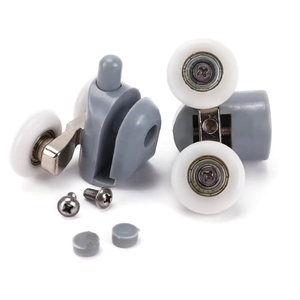 Rodillos para <span class=keywords><strong>puerta</strong></span> de <span class=keywords><strong>ducha</strong></span>, carcasa de plástico Gris, <span class=keywords><strong>ruedas</strong></span> de nailon blanco, reemplazo de guía individual superior doble e inferior para vidrio deslizante - Product Image 1