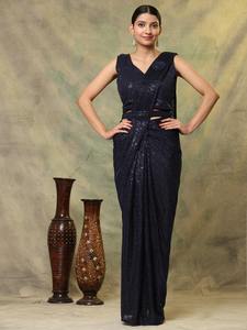 El último diseñador Georgette Silk Sequence Work Listo para usar Saree de Fab Zone - Product Image 5