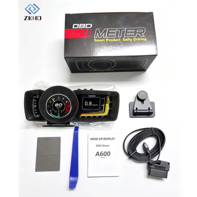 Factory PriceA600 Car HUD Dashboard Head up Display OBD2+GPS Smart Speedometer Dual Screen Water&Oil RPM Auto Gauge Alarm System