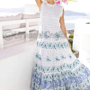 ผลิตจากผ้าฝ้ายปักผ้าฝ้ายทับมือพิมพ์ลายรายละเอียดนัวเนียริมปลายคอและไหล่ เสื้อสโมคเต็มตัว - Product Image 1