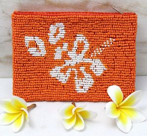 Pochette perlée Cowboy de haute qualité fabriquée à la main Western Mini porte-monnaie fermeture à glissière Orange blanc toile accessoire de mode - Product Image 1