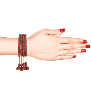 Indian Crystal Jewellery Ethnic Rhinestone Beaded Hanging Jhumki Tassel Charms Bridal Wedding Indian Bracelet Jewellery, Pink - Product Image 4