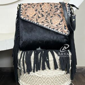 Sac à franges en cuir de vachette, best-seller, qualité supérieure, cuir travaillé, style bohème, motif floral, sacs messagers pour femmes - Product Image 1