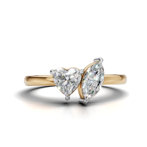 IGI Certified Lab Grown Diamond Toi Et Moi <b>Ring</b> 18K Yellow / White & Rose Gold Marquise & Heart Shape Engagement <b>Ring</b> for Women - Product Image 1