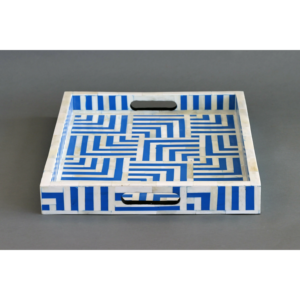 Bandeja de servicio decorativa con incrustaciones de hueso en blanco y negro con un patrón geométrico Venta caliente Nueva bandeja Bandeja de servicio con incrustaciones de hueso - Product Image 3