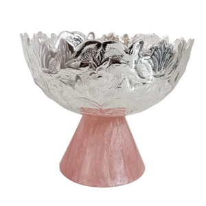 Elegante cuenco decorativo hecho a mano con grabados florales y Base de resina rosa, perfecto para frutas secas, aperitivos, decoración del hogar y regalos - Product Image 1