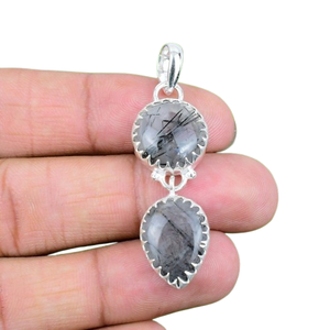 Colgante giratorio de rutilo negro hecho a mano de Plata de Ley 925 de alta calidad, joyería de diseñador de moda para boda, colgantes finos, dijes - Product Image 1