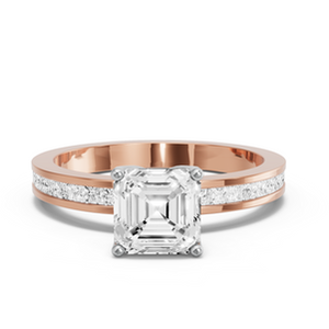 Anillo de diamantes Asscher Tulip Basket con banda de canal - Product Image 1