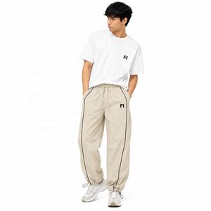 Pantalones de hombre al por mayor con cintura elástica, corte relajado, ribete en contraste, ligeros, estilo casual urbano, pantalones personalizados, proveedor de EE. UU. - Product Image 5