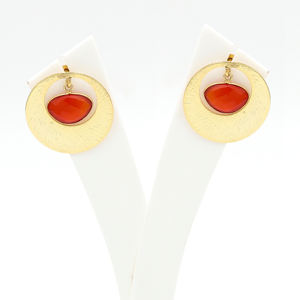 Dua Carnelian Chalcedony ต่างหูห้อยอินเทรนด์ทำด้วยมือชุบทอง18K ทองเหลืองเครื่องประดับงานแต่งงาน - Product Image 2