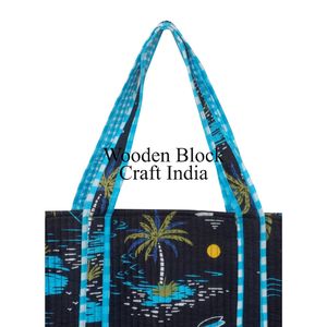 Sac fourre-tout en coton indien fait à la main imprimé à la main, sac fourre-tout pour femmes, sac à bandoulière matelassé imprimé à la main - Product Image 2