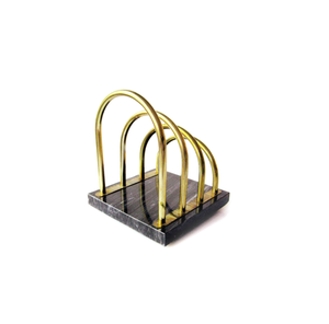 Porte-cartes en marbre et en laiton d'aspect moderne, présentoir de nom de bureau, porte-cartes de visite en or pour bureau - Product Image 1