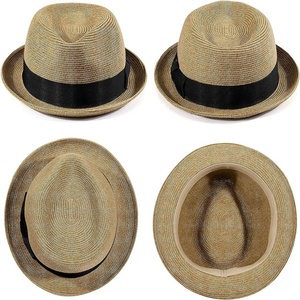 Chapeau Fedora en paille - Chapeau Fedora d'été en paille avec bande marron clair - Product Image 4