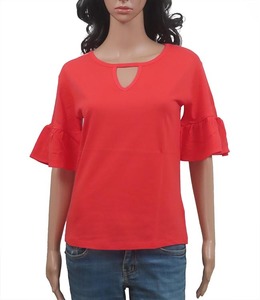 Moda personalizada verano gasa señoras camisas Top ligeramente plisado mangas blusas de las mujeres - Product Image 3