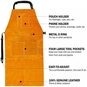 Heat Flame Resistant Heavy Duty Welding <b>Leather</b> Bib <b>Apron</b> Fireproof Washable for Welders - Product Image 2