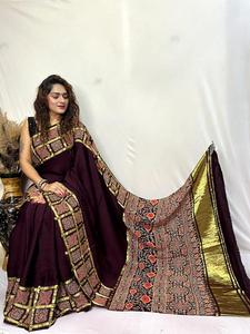 Sari de Georgette de Seda Gajji de Diseño para Mujer, de Alta Calidad, con Estampado Patola, para Ocasiones Especiales, con Bordado Gujarati - Product Image 4