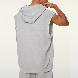 Wholesale Custom Men's Heavyweight French Terry Cotton Vintage Pullover <b>Hoodie</b> <b>Sleeveless</b> with Raw Hem Distressed for Winter - Product Image 3