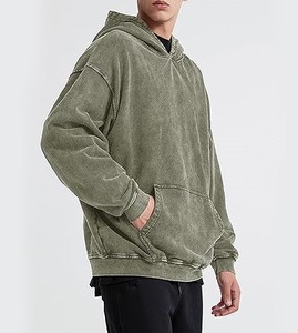 เสื้อมีฮู้ดผ้าฟลีซหนาสำหรับผู้ชายทรงหลวมเสื้อมีฮู้ดผ้าคอตตอนฟอกสี - Product Image 4