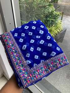 Vous cherchez quelqu'un pour cette belle couleur Saree pour mariage sur tissu Georgette doux de qualité supérieure avec imprimé bandhej - Product Image 4