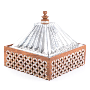 Serveur de nourriture en bois en acier inoxydable d'une capacité de 7L avec poignée en laiton à motif floral Casserole Plats de service - Product Image 3