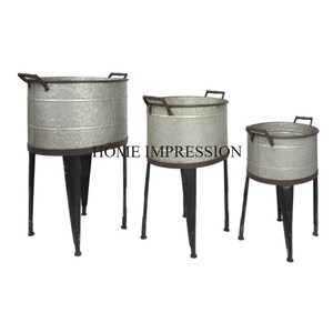 Modern Design Galvanized Metal <b>Planter</b> With Handle Large Size for Home Outdoor <b>Indoor</b> Decorative Round Flower Pot & <b>Planter</b> - Product Image 2