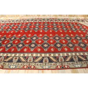 Alfombra Vintage de 8.7x17 pies, Alfombra Turca de Lana con Cuadros Rojos - Product Image 2