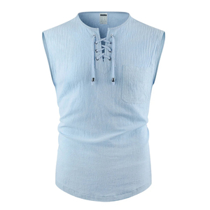 Trendy <b>Mens</b> Casual Sleeveless T-Shirt | Linen Fitness <b>Vest</b> | Lightweight Breathable Vintage Tank Top | Summer Streetwear Tee - Product Image 1