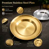Assiette Ronde en Acier Inoxydable Style Coréen Dorée, Plat de Service Peu Profond pour Restaurant, Hôtel, Vente en Gros