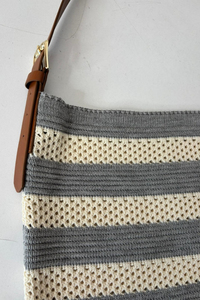 Sac à bandoulière en tricot pour femme avec sangle en cuir, sac fourre-tout élégant et décontracté, sac à main en crochet tendance - Product Image 6
