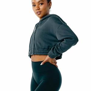 Femmes décontracté athlétique recadrée hiver sweats surdimensionné à capuche manches longues polaire cordon 3D broderie Badge - Product Image 3