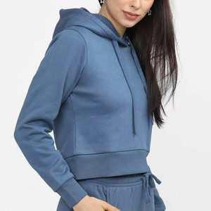 Venta al por mayor de fábrica, Sudadera corta de invierno de estilo coreano para mujer, nuevo diseño, logotipo impreso, Sudadera con capucha recortada de algodón OEM - Product Image 4