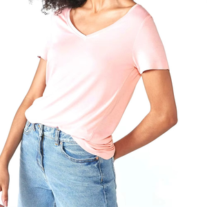 Camiseta sólida de manga corta con cuello redondo transpirable de algodón 100% para mujer de alta calidad con logotipo impreso camiseta ropa de mujer - Product Image 1
