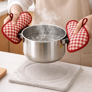 Porte-pot personnalisé avec logo imprimé, design à carreaux, facile à nettoyer, écologique, résistant à la chaleur - Product Image 4