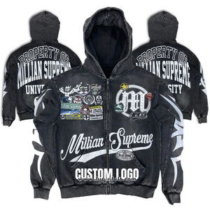 Conjunto de Sudadera con Capucha y Pantalones de Chándal para Hombre, Estilo Vintage Lavado, con Cremallera Completa, Ropa Urbana Sólida, de Alto Gramaje y Ecológica - Product Image 2