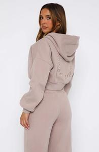 Ensemble de survêtement long en deux pièces pour femmes, uni, brodé, pour l'hiver - Product Image 4