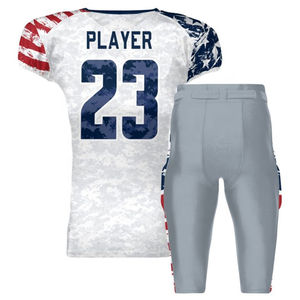 Diseño de bandera americana a rayas uniforme de fútbol americano personalizado hombres jóvenes transpirable 100% poliéster Jersey conjuntos cortos - Product Image 4