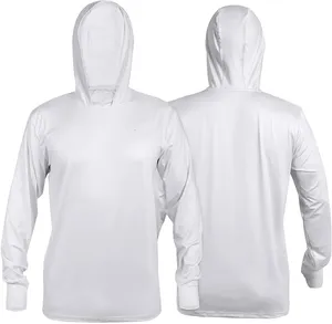 Sudadera con Capucha Unisex Blanca de Manga Larga, Protección Solar UPF 50 Anti-UV, Camiseta de Poliéster de Color Sólido para Adultos, Ropa de Pesca - Product Image 1