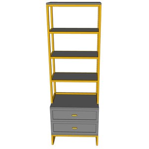 KS68130 Living Room Standing Type Bookshelf with Iron Frame and Rubber Wood Decorative Bookshelf with <b>Drawers</b> - Product Image 3