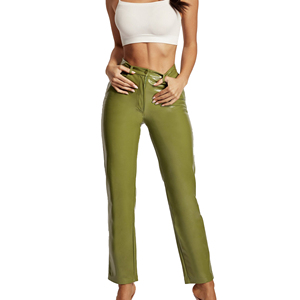 Nuevo precio al por mayor de cuero para mujer, pantalón de cuero PU para mujer, ropa de invierno, nuevo estilo, Color sólido, pantalones de cuero lisos en blanco para mujer - Product Image 1