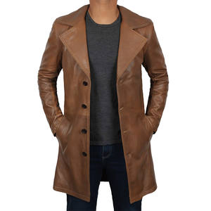 Manteau long en cuir pour homme, à manches longues, avec ceinture, style double boutonnage, pour tenue formelle, manteau en cuir - Product Image 2