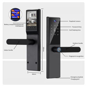 Serrure de <span class=keywords><strong>porte</strong></span> intelligente Tuya avec application WiFi, adaptée à la sécurité domestique, <span class=keywords><strong>judas</strong></span>, empreinte digitale, mot de passe et lecture de carte, <span class=keywords><strong>porte</strong></span> en bois - Product Image 3