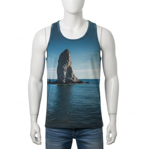 เสื้อกล้ามพิมพ์ลายระบายอากาศสำหรับผู้ชาย ผ้าโพลีเอสเตอร์ ดีไซน์แบบรีดร้อน น้ำหนักเบา เหมาะสำหรับใส่เล่นกีฬาหรือลำลองในฤดูร้อน ขายส่ง - Product Image 1