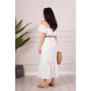 Vestido Largo Maxi Blanco con Cinturón en el Cuello para Mujer LUSTRIN - Ropa de Verano Elegante de Mezcla de Algodón al por Mayor - Product Image 5