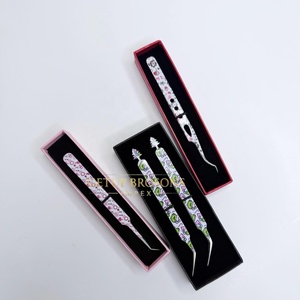 Pince à épiler pour cils GETUP BROSONS GBI-EET-2355 de haute qualité en acier inoxydable, plusieurs couleurs, pointe lisse, poignée diamantée, antimagnétique - Product Image 2