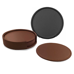 La más exigente flor hecha a mano en relieve 100% cuero Real alrededor de varias tazas posavasos Juego de 6 posavasos de cuero suave para bebidas Roun - Product Image 5