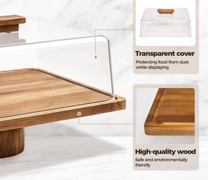 Bandeja de Madera Ecológica Clásica y Elegante de Alta Calidad con Tapa, Soporte para Pastel, Apta para Lavavajillas y Microondas, Decoración para Fiestas, Frutas y Postres - Product Image 6