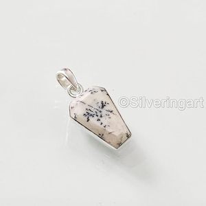 Pendentif pour femme en opale dendrite naturelle, forme de cercueil, pendentif fait main pour Noël, bijoux en argent sterling 925 - Product Image 3