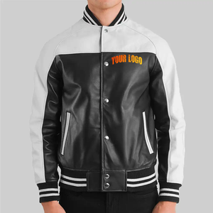 Haute qualité personnalisé noir en cuir véritable Letterman Varsity veste hommes à la mode Chenille patchs broderie vestes en cuir - Product Image 4